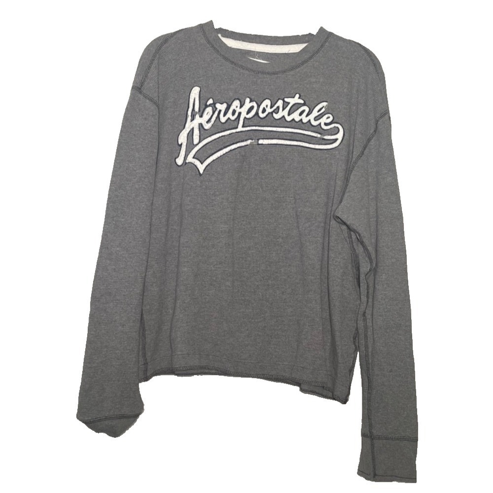 VTG Y2K Aeropostale Pullover XL Gray Long Sleeve Embroidered Logo Distressed